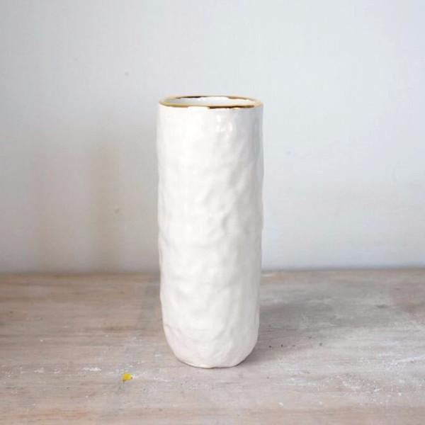 White + Gold Cylindrical Vase