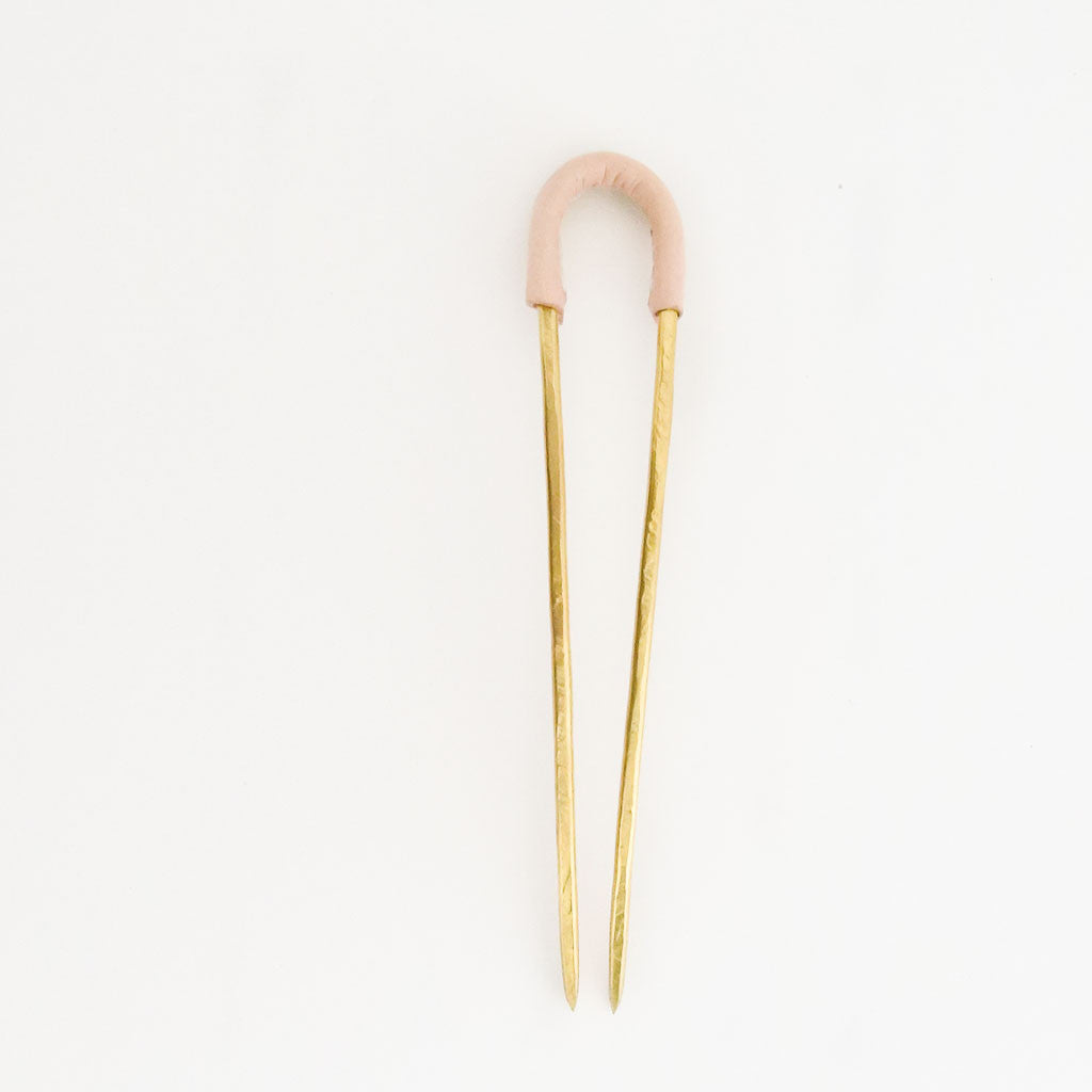 Brass Leather Contrast Stitch Hairpin