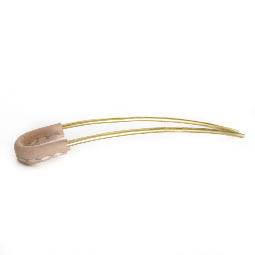 Brass Leather Contrast Stitch Hairpin